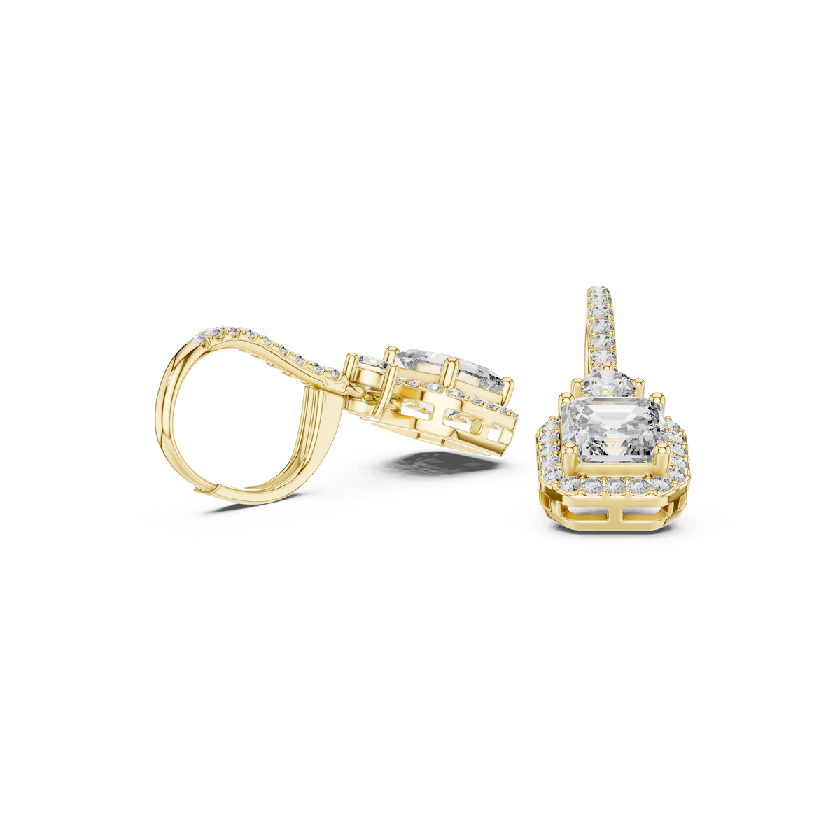 Sparkling Square Halo Diamond Leverback Earrings