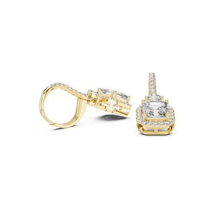 Sparkling Square Halo Diamond Leverback Earrings