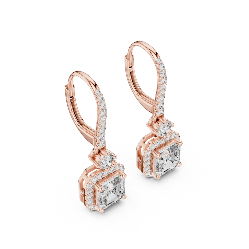 Sparkling Square Halo Diamond Leverback Earrings