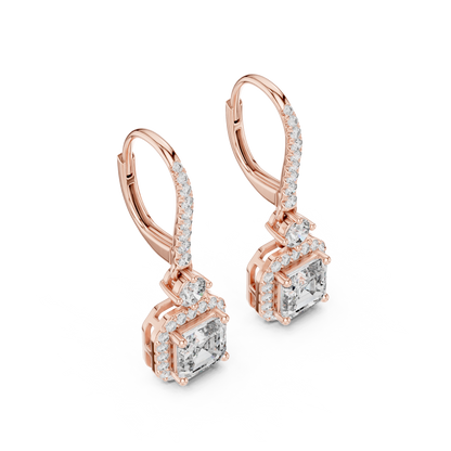 Sparkling Square Halo Diamond Leverback Earrings