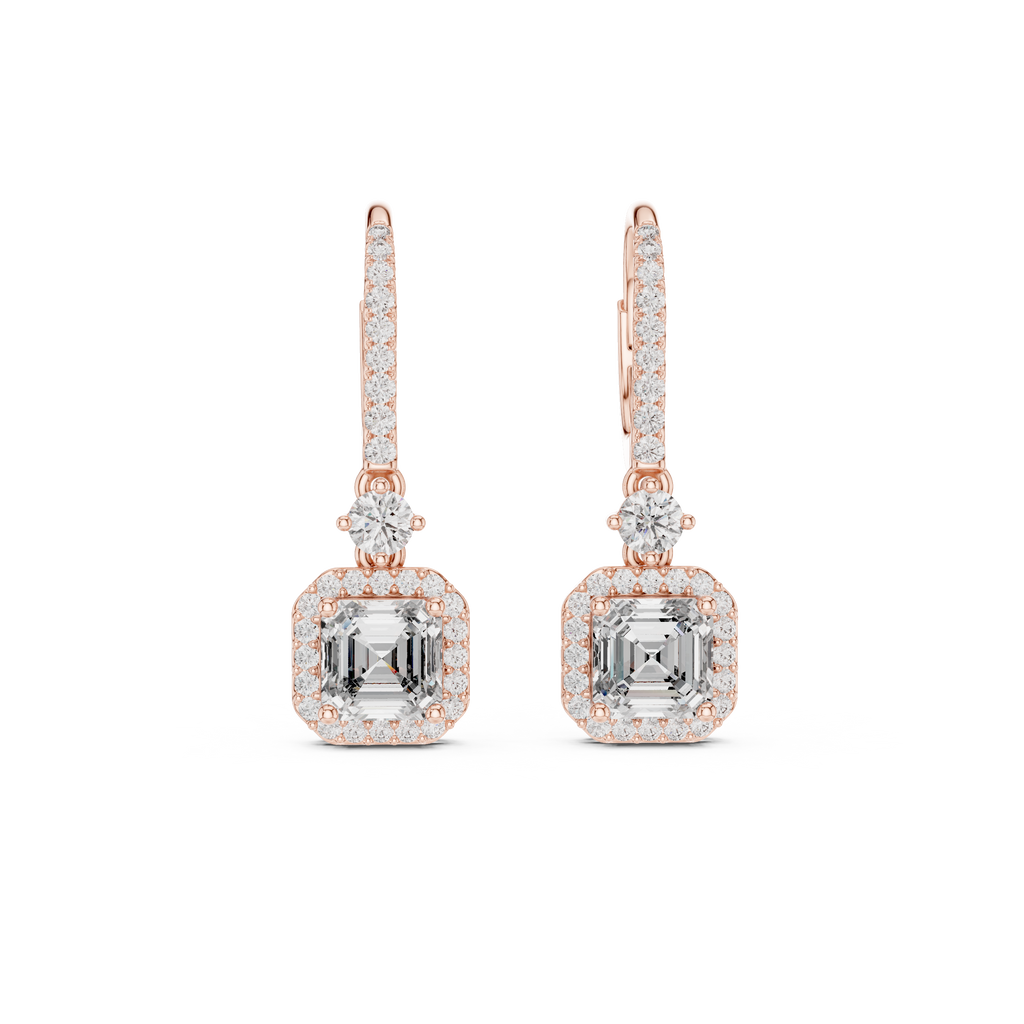 Sparkling Square Halo Diamond Leverback Earrings