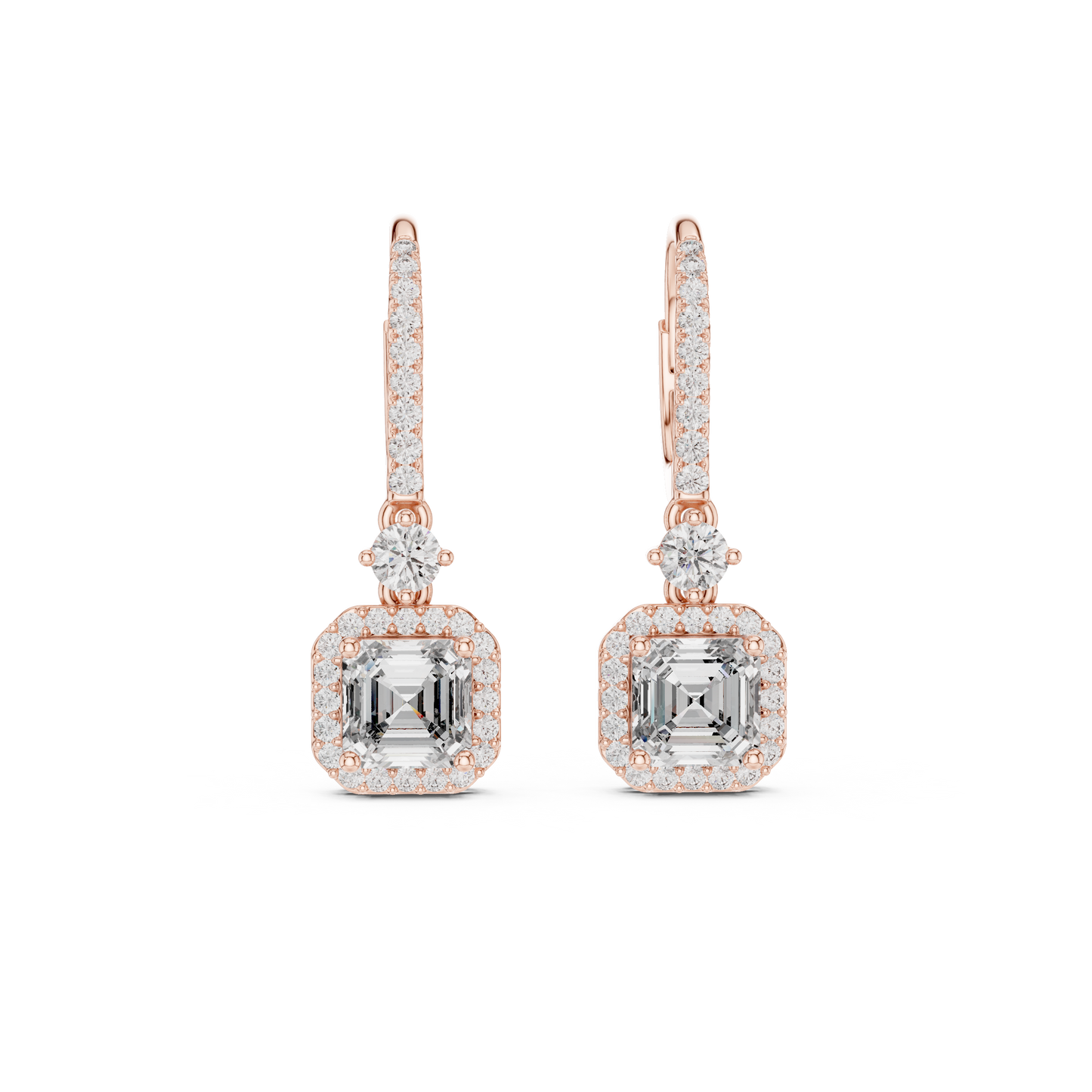 Sparkling Square Halo Diamond Leverback Earrings