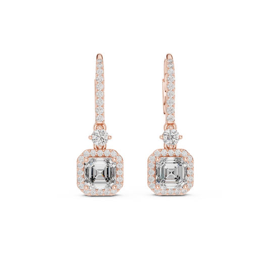 Sparkling Square Halo Diamond Leverback Earrings