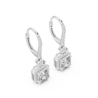 Sparkling Square Halo Diamond Leverback Earrings
