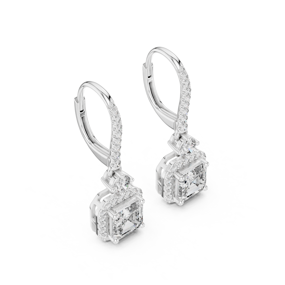 Sparkling Square Halo Diamond Leverback Earrings