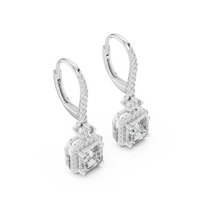 Sparkling Square Halo Diamond Leverback Earrings
