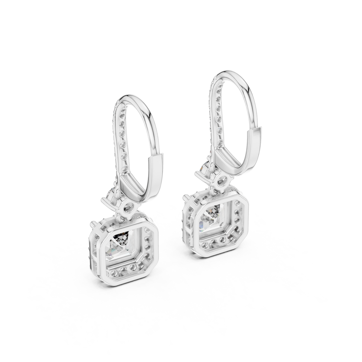 Sparkling Square Halo Diamond Leverback Earrings