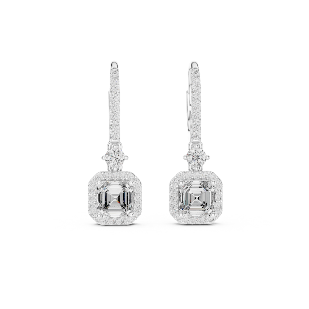 Sparkling Square Halo Diamond Leverback Earrings
