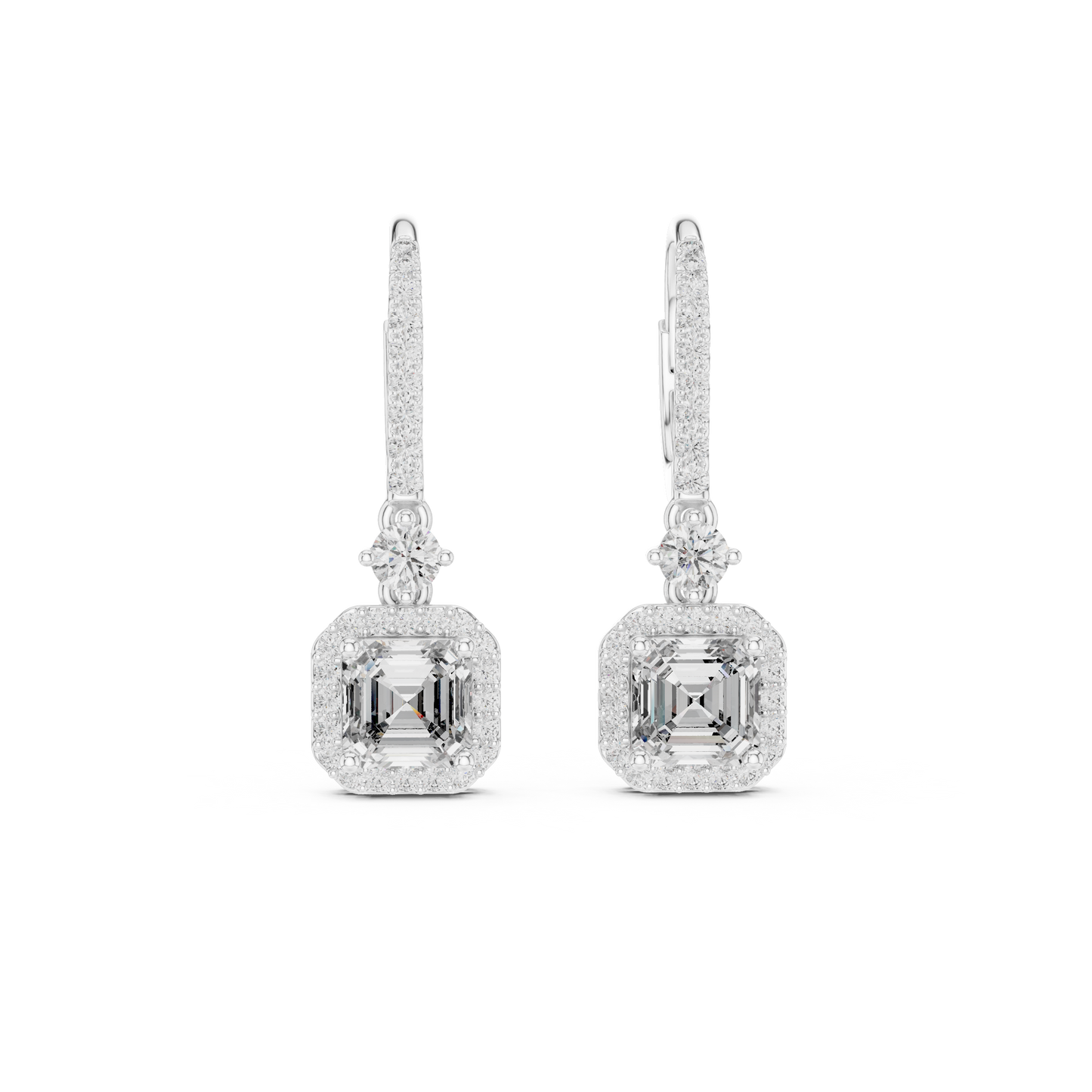 Sparkling Square Halo Diamond Leverback Earrings
