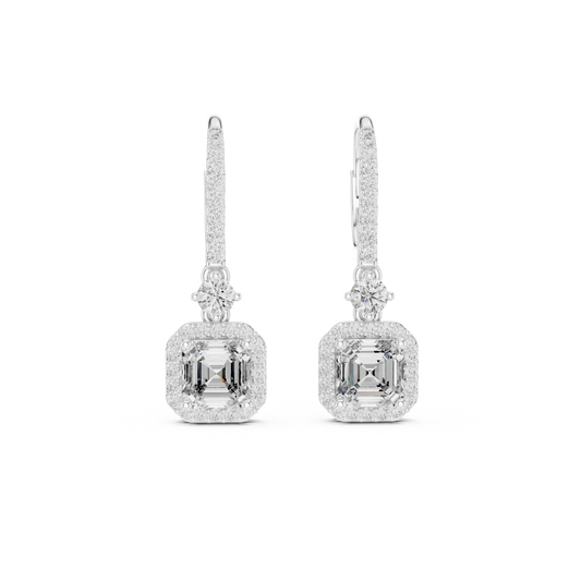 Sparkling Square Halo Diamond Leverback Earrings