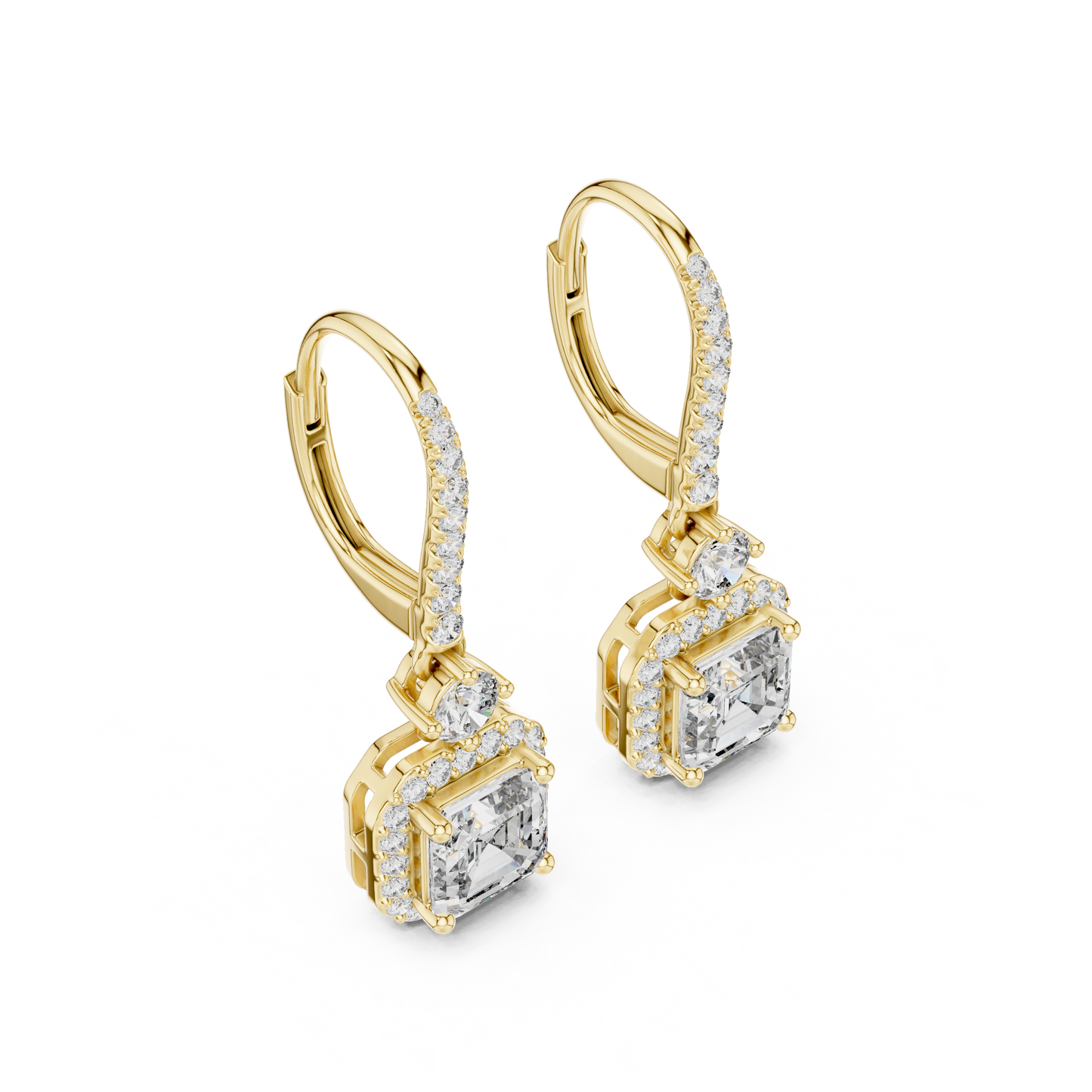 Sparkling Square Halo Diamond Leverback Earrings