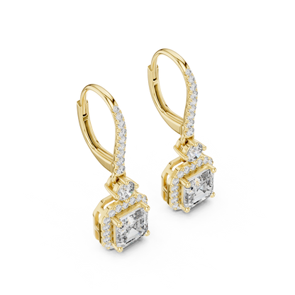 Sparkling Square Halo Diamond Leverback Earrings