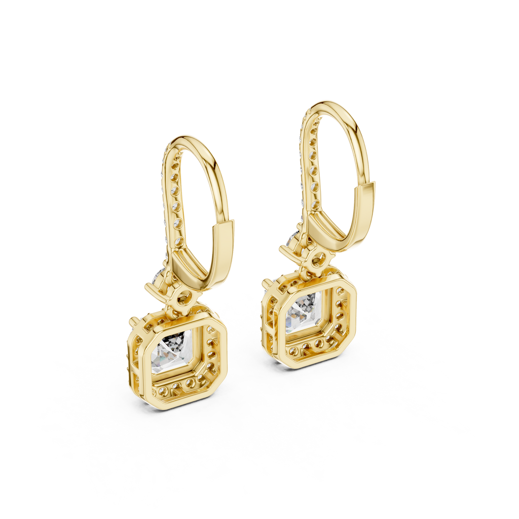 Sparkling Square Halo Diamond Leverback Earrings