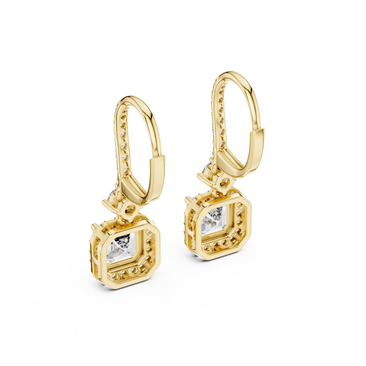Sparkling Square Halo Diamond Leverback Earrings