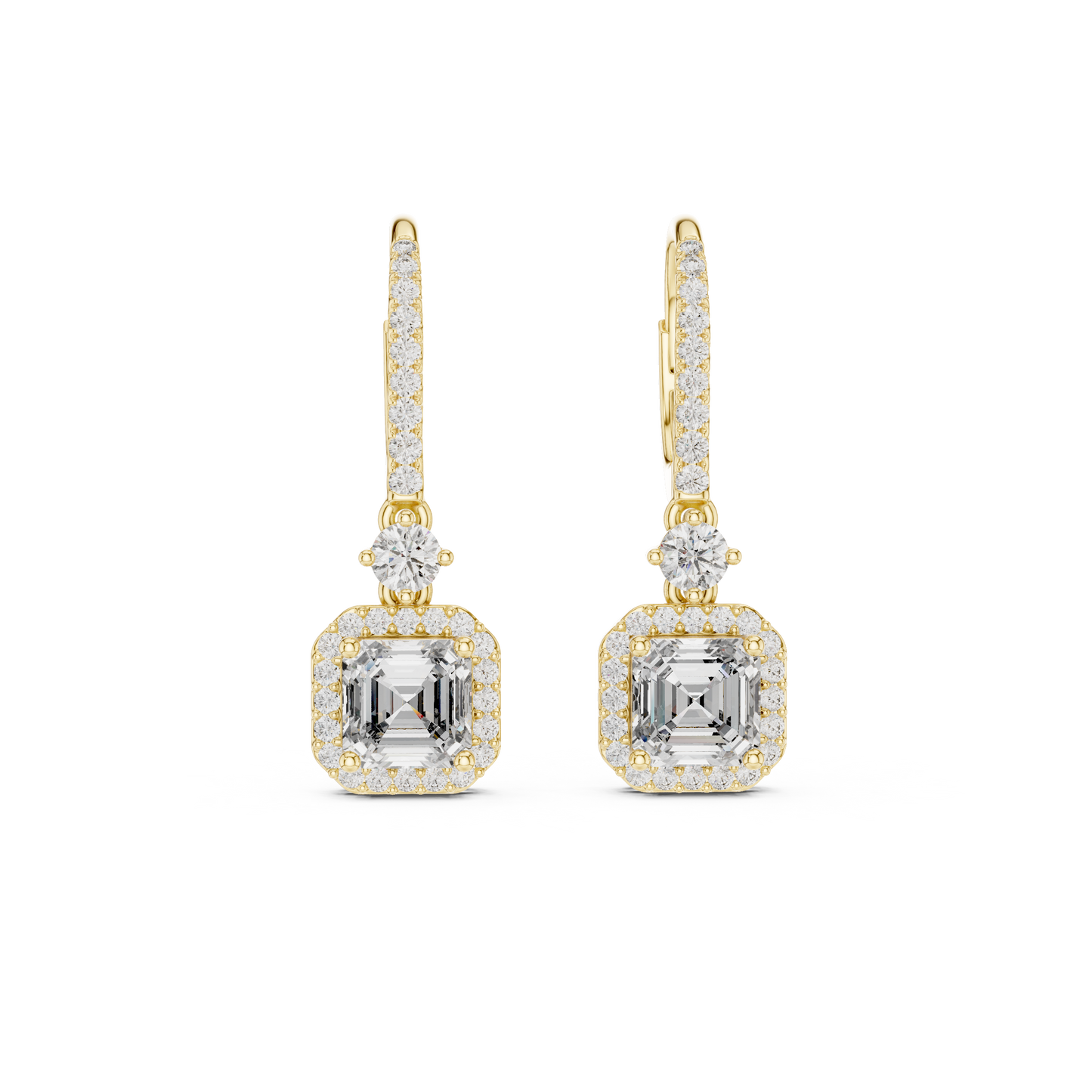 Sparkling Square Halo Diamond Leverback Earrings