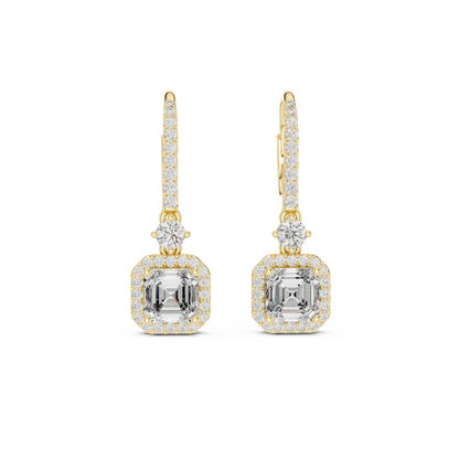 Sparkling Square Halo Diamond Leverback Earrings