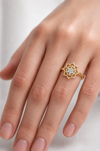 Diamond Lotus Bloom Ring for Women, Nature Inspired Floral Promise Ring