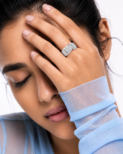 Aurevian Rectangular Pavé Lab Grown Diamond Ring