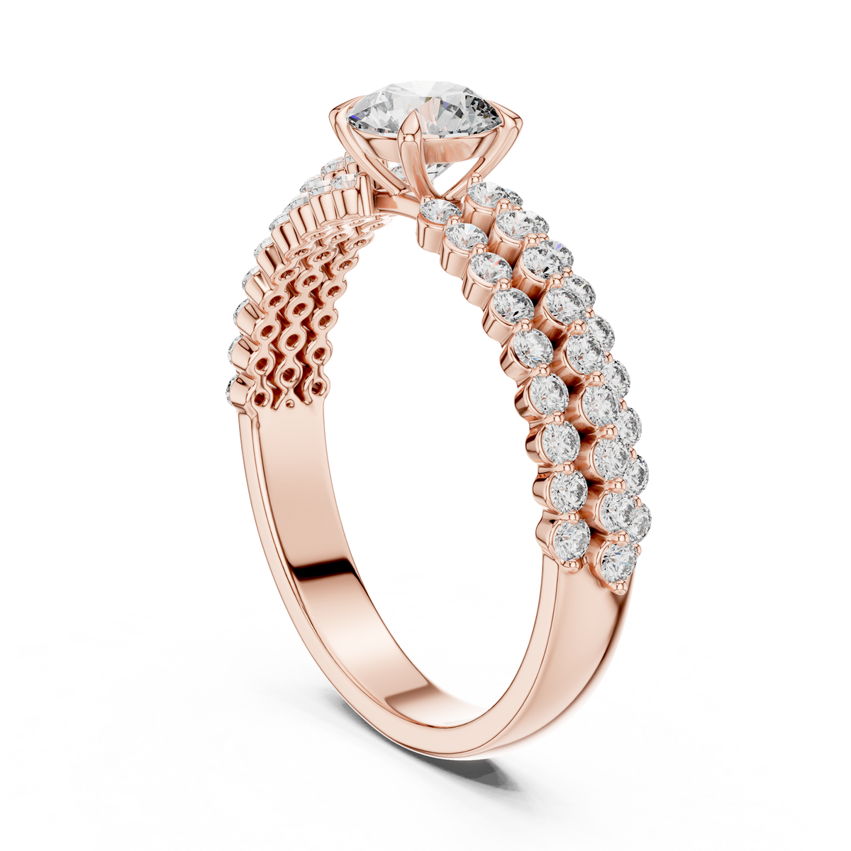 Luxury Round Diamond Engagement Ring | Double Gold Band