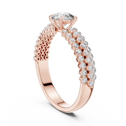 Luxury Round Diamond Engagement Ring | Double Gold Band