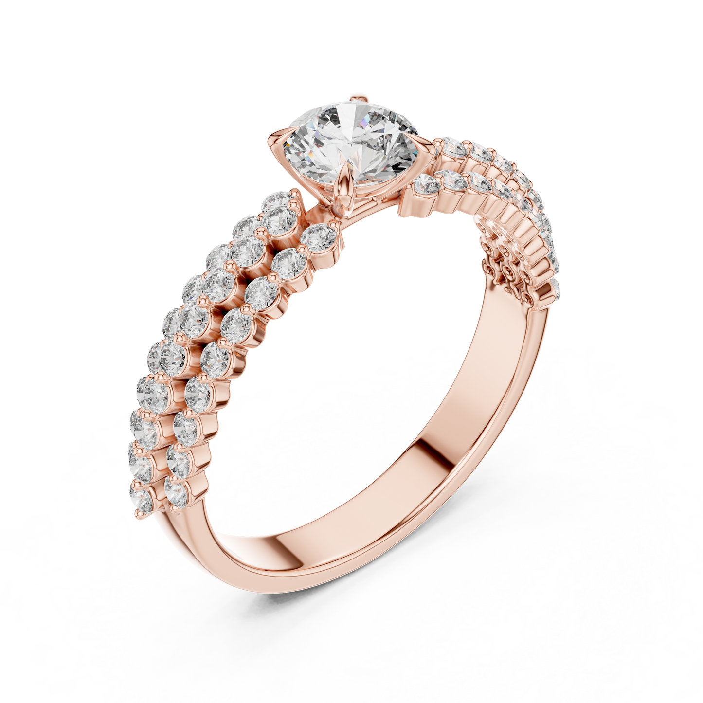 Luxury Round Diamond Engagement Ring | Double Gold Band