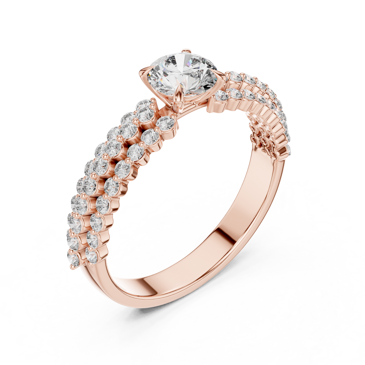 Luxury Round Diamond Engagement Ring | Double Gold Band