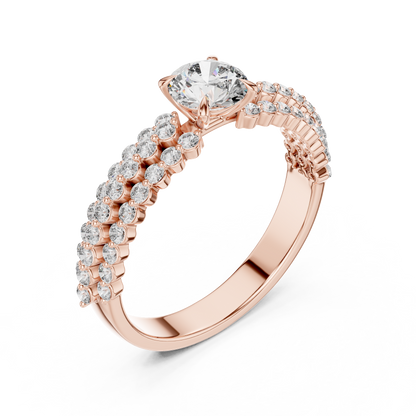Luxury Round Diamond Engagement Ring | Double Gold Band