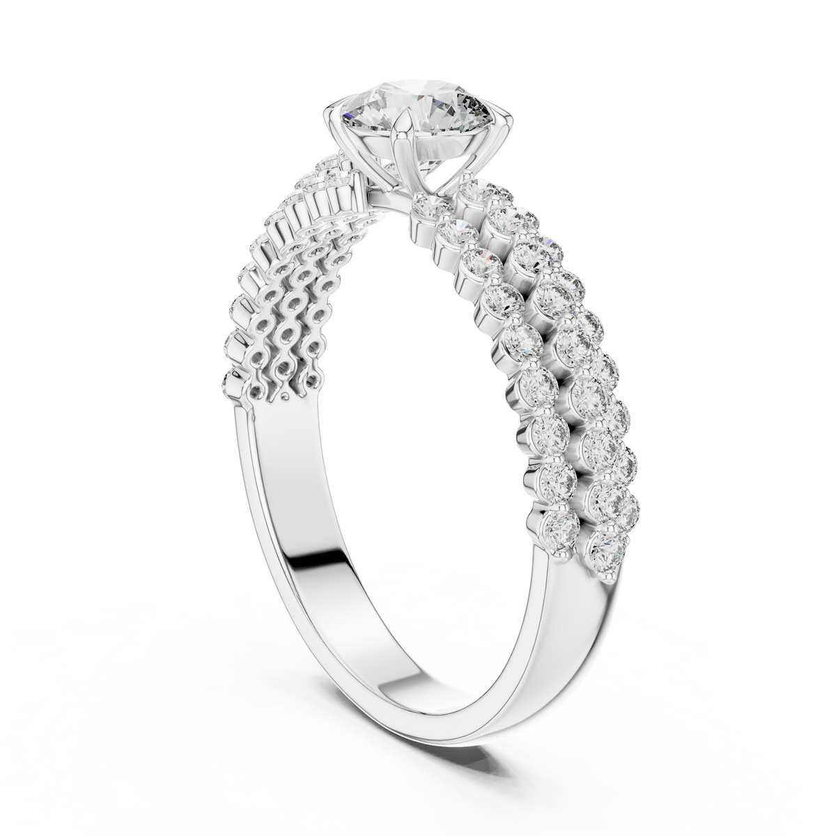 Luxury Round Diamond Engagement Ring | Double Gold Band