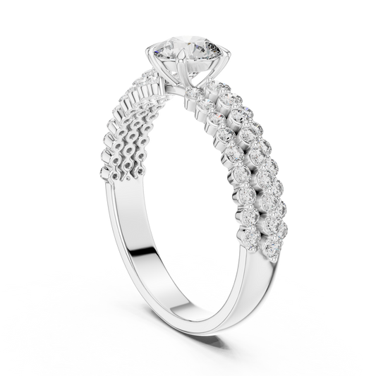 Luxury Round Diamond Engagement Ring | Double Gold Band