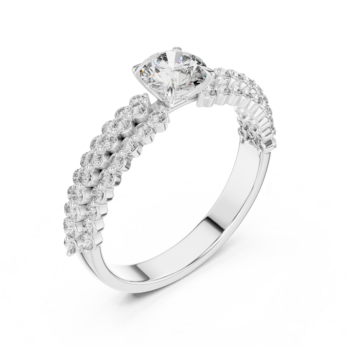Luxury Round Diamond Engagement Ring | Double Gold Band