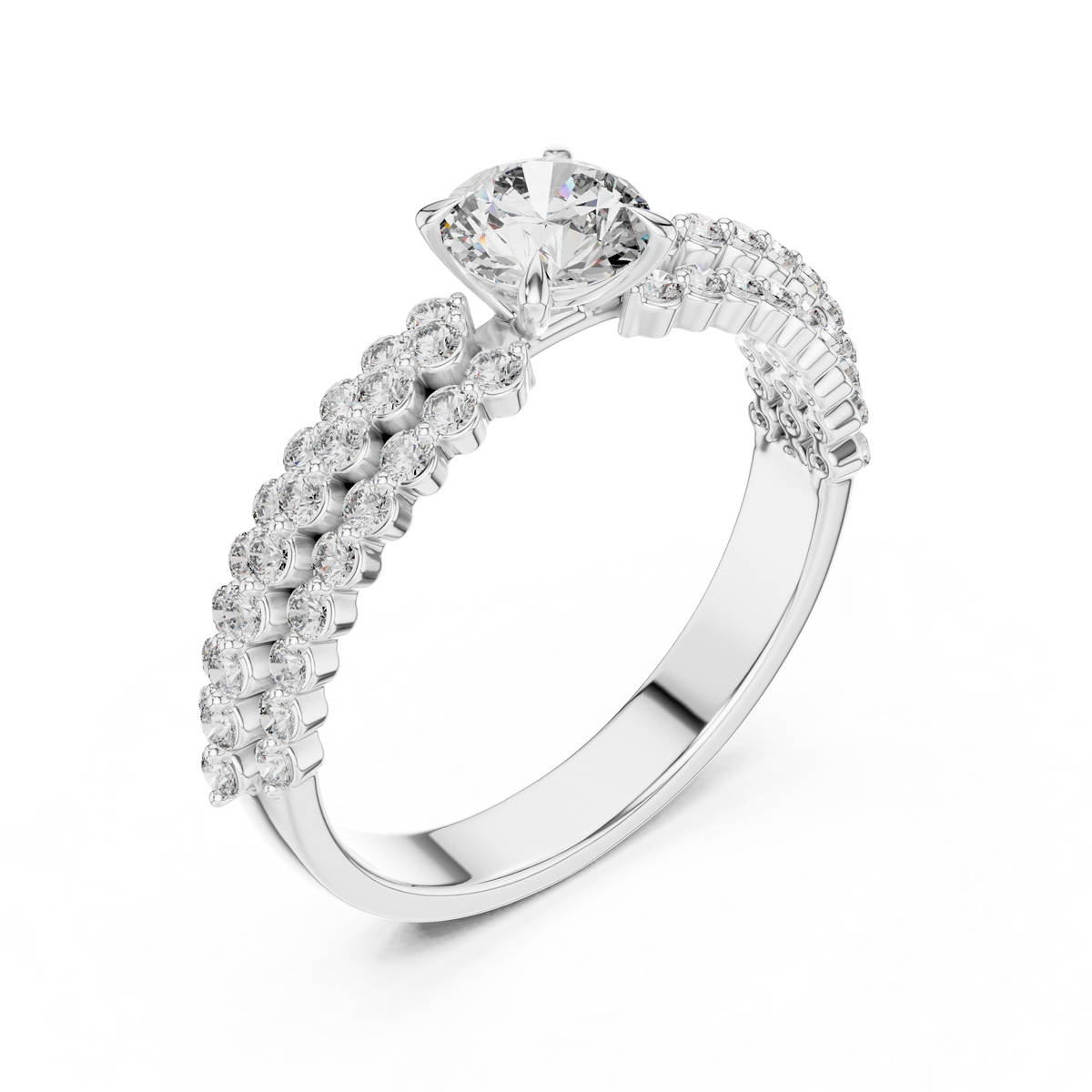 Luxury Round Diamond Engagement Ring | Double Gold Band