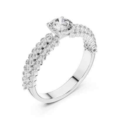 Luxury Round Diamond Engagement Ring | Double Gold Band