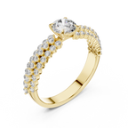Luxury Round Diamond Engagement Ring | Double Gold Band