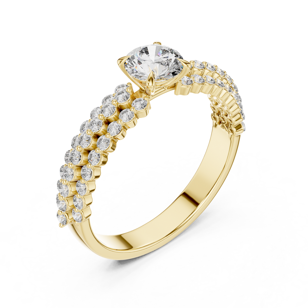 Luxury Round Diamond Engagement Ring | Double Gold Band