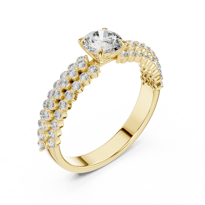 Luxury Round Diamond Engagement Ring | Double Gold Band