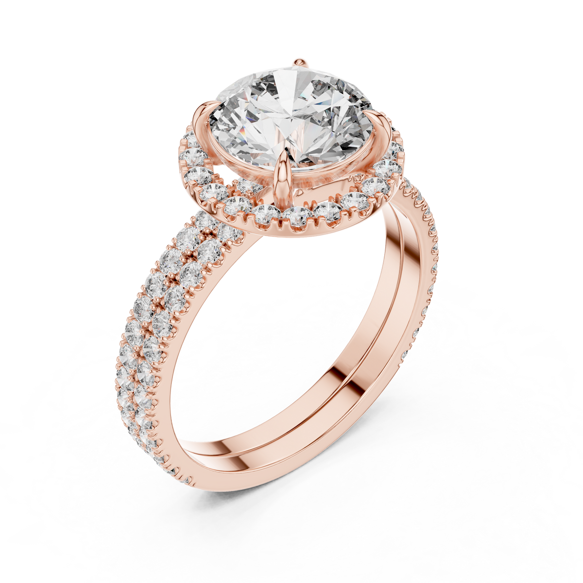 Premium Round Diamond Halo Ring | Gold Luxury Bridal Ring