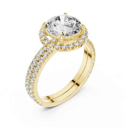 Premium Round Diamond Halo Ring | Gold Luxury Bridal Ring