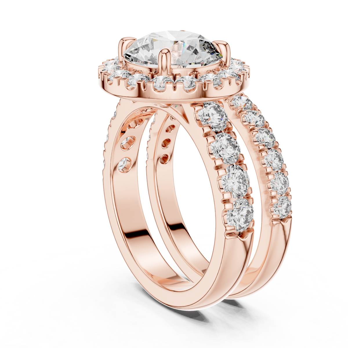Premium Halo Diamond Wedding Ring Set.