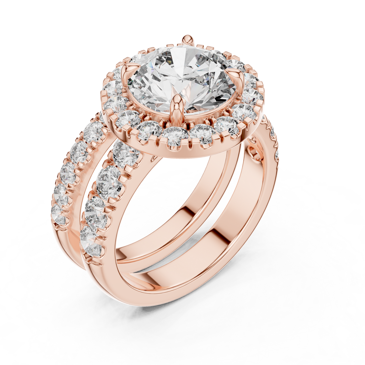 Premium Halo Diamond Wedding Ring Set.