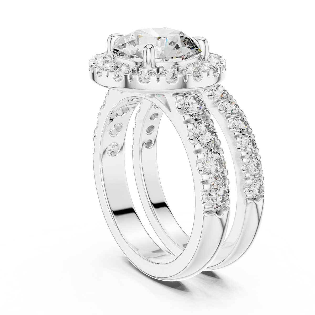 Premium Halo Diamond Wedding Ring Set.