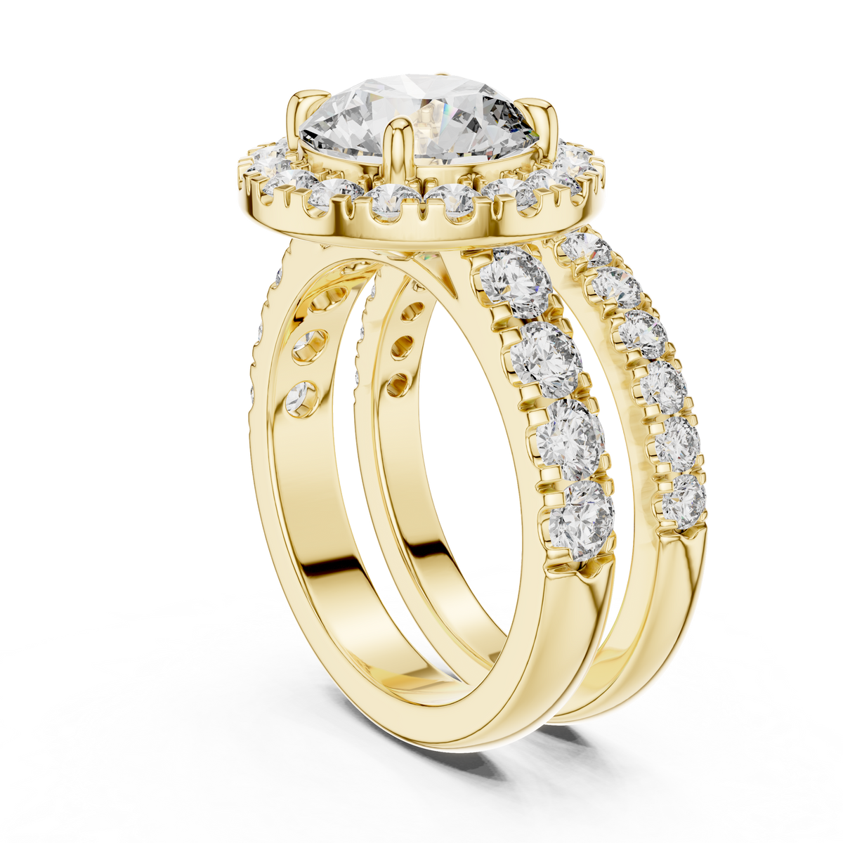 Premium Halo Diamond Wedding Ring Set.