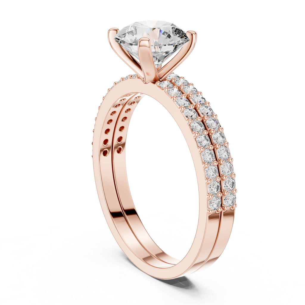 Luxury Round Diamond Halo Ring Set | Gold Designer Bridal Ring