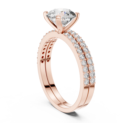 Luxury Round Diamond Halo Ring Set | Gold Designer Bridal Ring