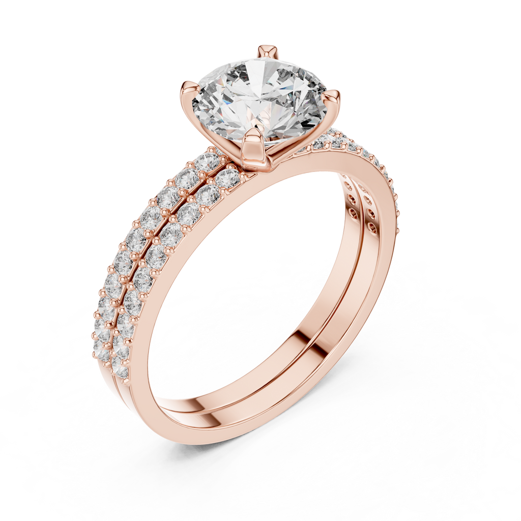 Luxury Round Diamond Halo Ring Set | Gold Designer Bridal Ring