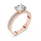 Luxury Round Diamond Halo Ring Set | Gold Designer Bridal Ring