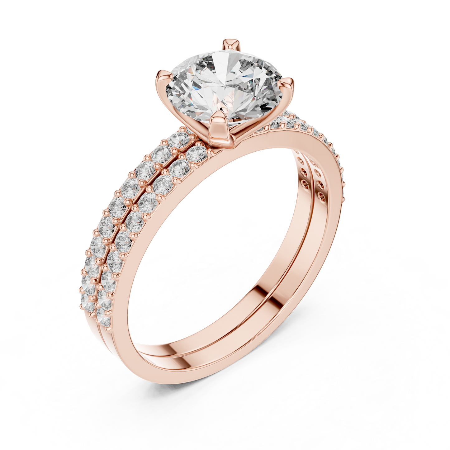 Luxury Round Diamond Halo Ring Set | Gold Designer Bridal Ring