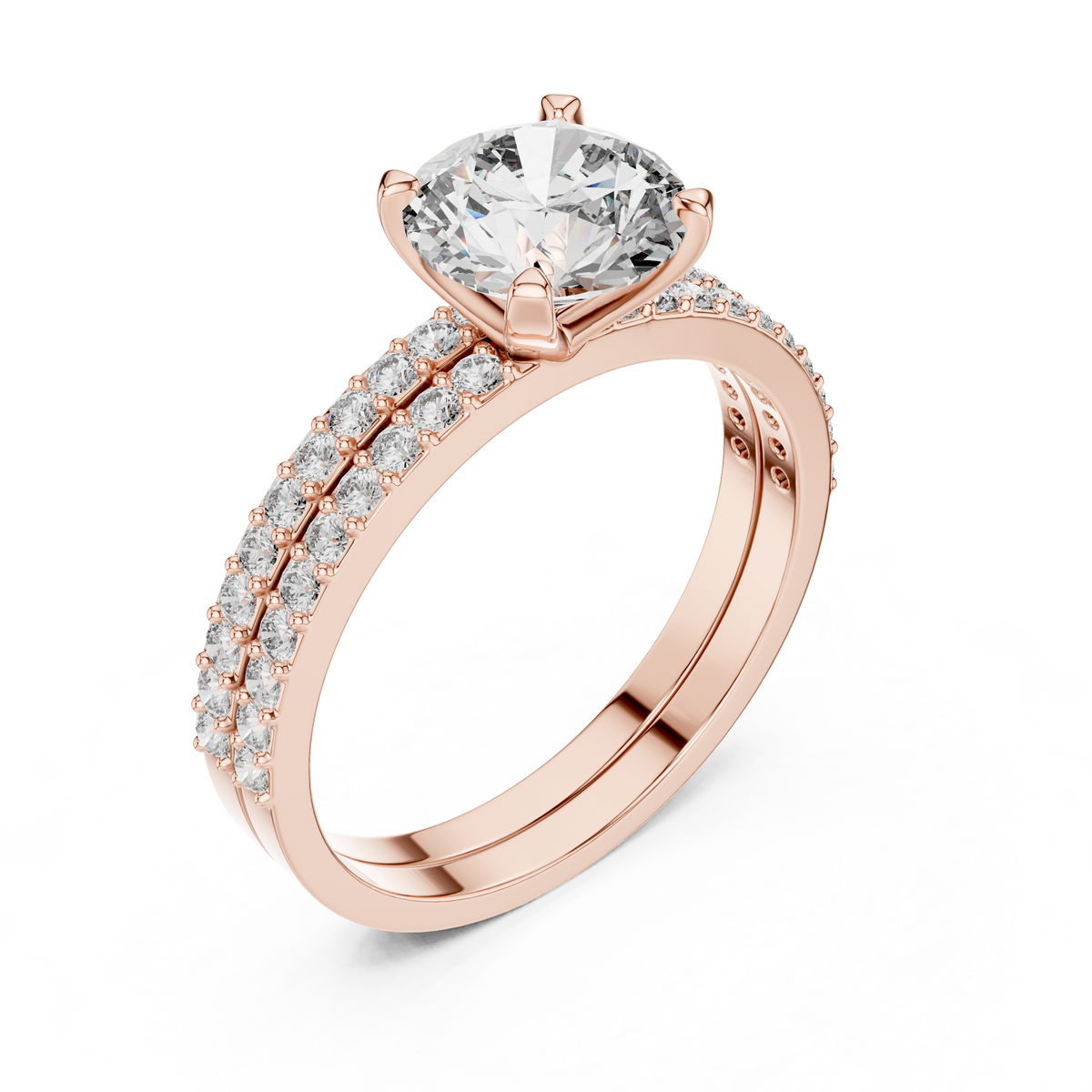 Luxury Round Diamond Halo Ring Set | Gold Designer Bridal Ring