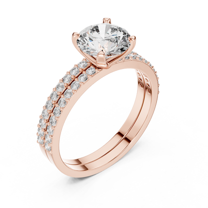 Luxury Round Diamond Halo Ring Set | Gold Designer Bridal Ring
