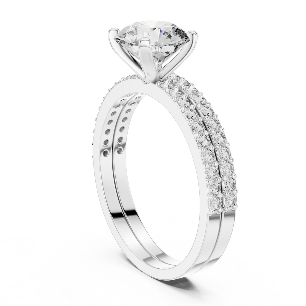 Luxury Round Diamond Halo Ring Set | Gold Designer Bridal Ring