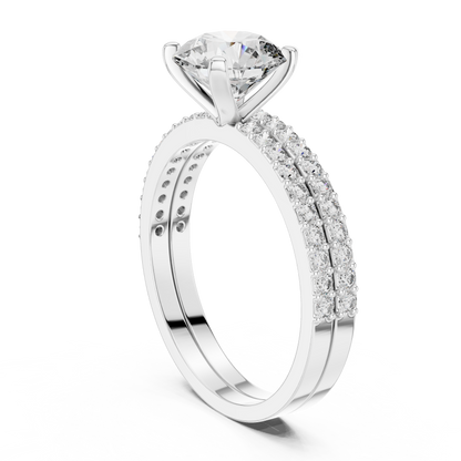 Luxury Round Diamond Halo Ring Set | Gold Designer Bridal Ring